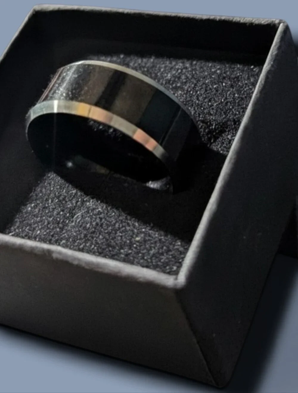 Black and Silver Titanium Steel Men's Ring Band Size 7 & 11